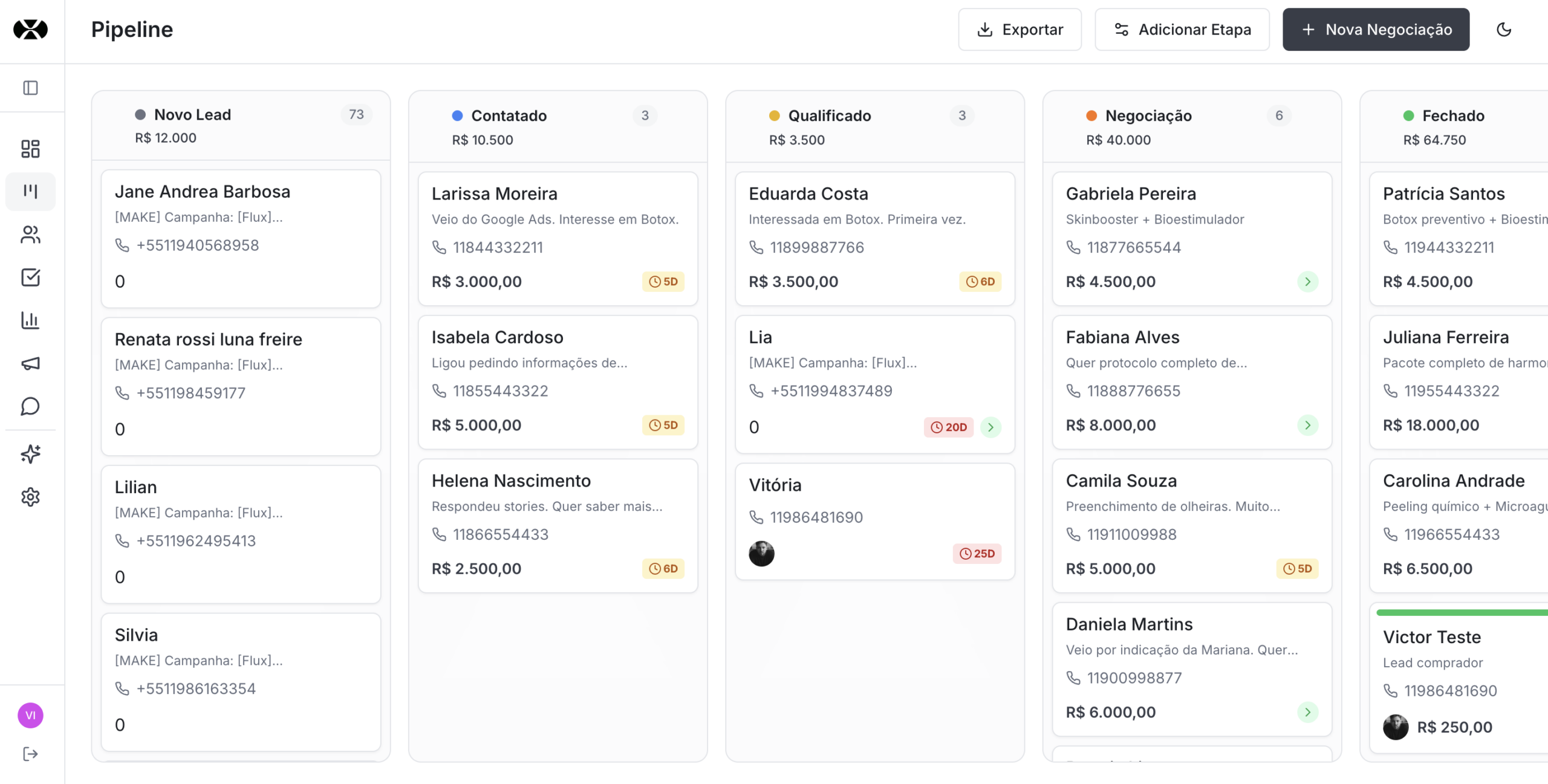 Flux Clinic System - Pipeline de Vendas